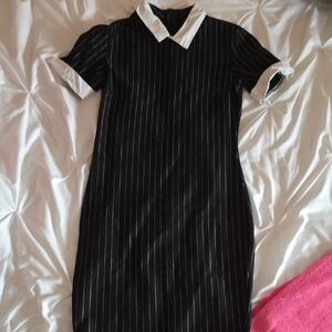 Chic Black and White Striped Long Sleeve Dress